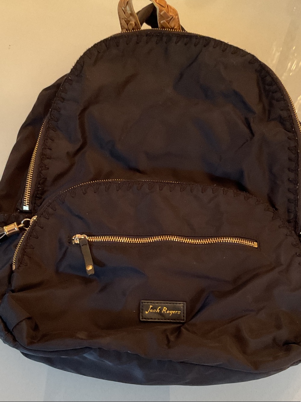 Jack Rogers Black Nylon Backpack with Gold-Tone Hardware